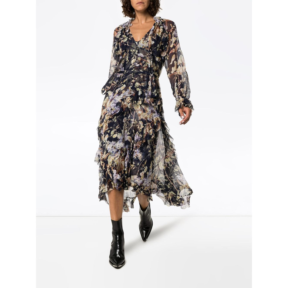 NWT Zimmermann Sabotage Ruffle Midi Dress Wisteria Midnight Size 1 (US 6) - Picture 6 of 16